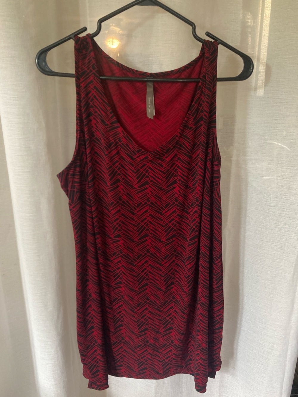 Penningtons Red and Black Chevron-Print V-Neck Tank